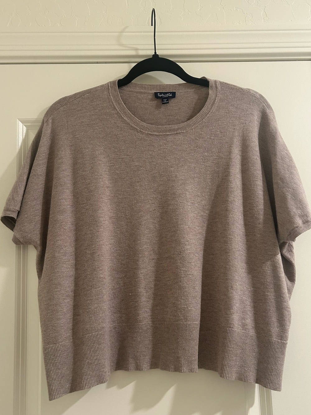 Splendid Taupe Short-Sleeve Boxy Knit Top